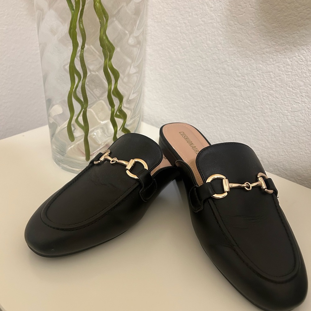 Chic Black Mules with Gold Accents